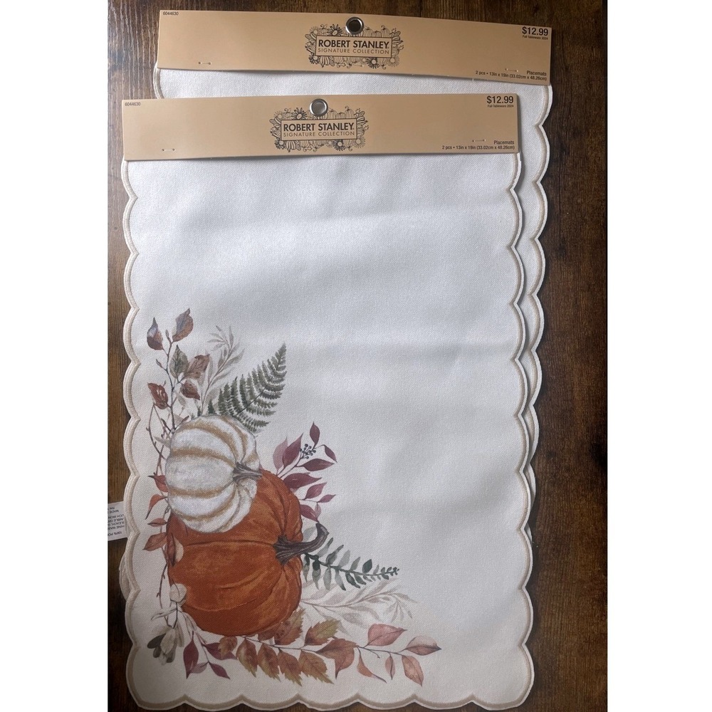 NEW 4 Robert Stanley Pumpkin Placemats Fall Autumn Thanksgiving Scalloped NWT